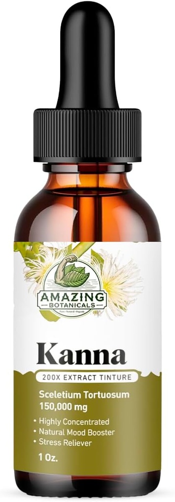 Amazing Botanicals Sceletium Tortuosum Kanna Extract Tincture 200x Menstrum – Liquid Supplement – 30ml (1oz)