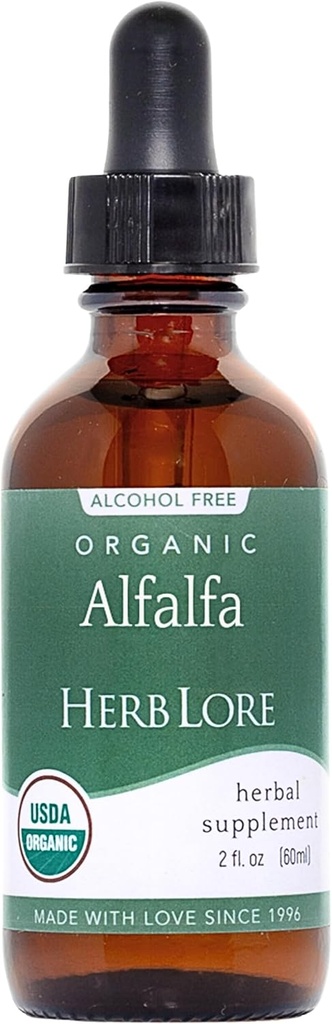 Herb Lore Organic Alfalfa Leaf Tincture – Alcohol Free Liquid Herbal Support Supplement Drops for Pregnancy, Lactation & Overall Wellness (2 fl oz)
