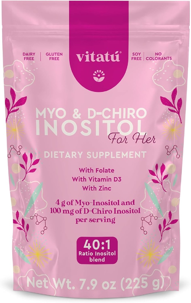 | Myo Inositol (4g) & D-Chiro Inositol (1g) Ideal Mix 40:1 | Duration 45 Days | with Folic Acid + Vitamin D3 + Zinc, Powdered Dietary Supplement for Women (225 g)