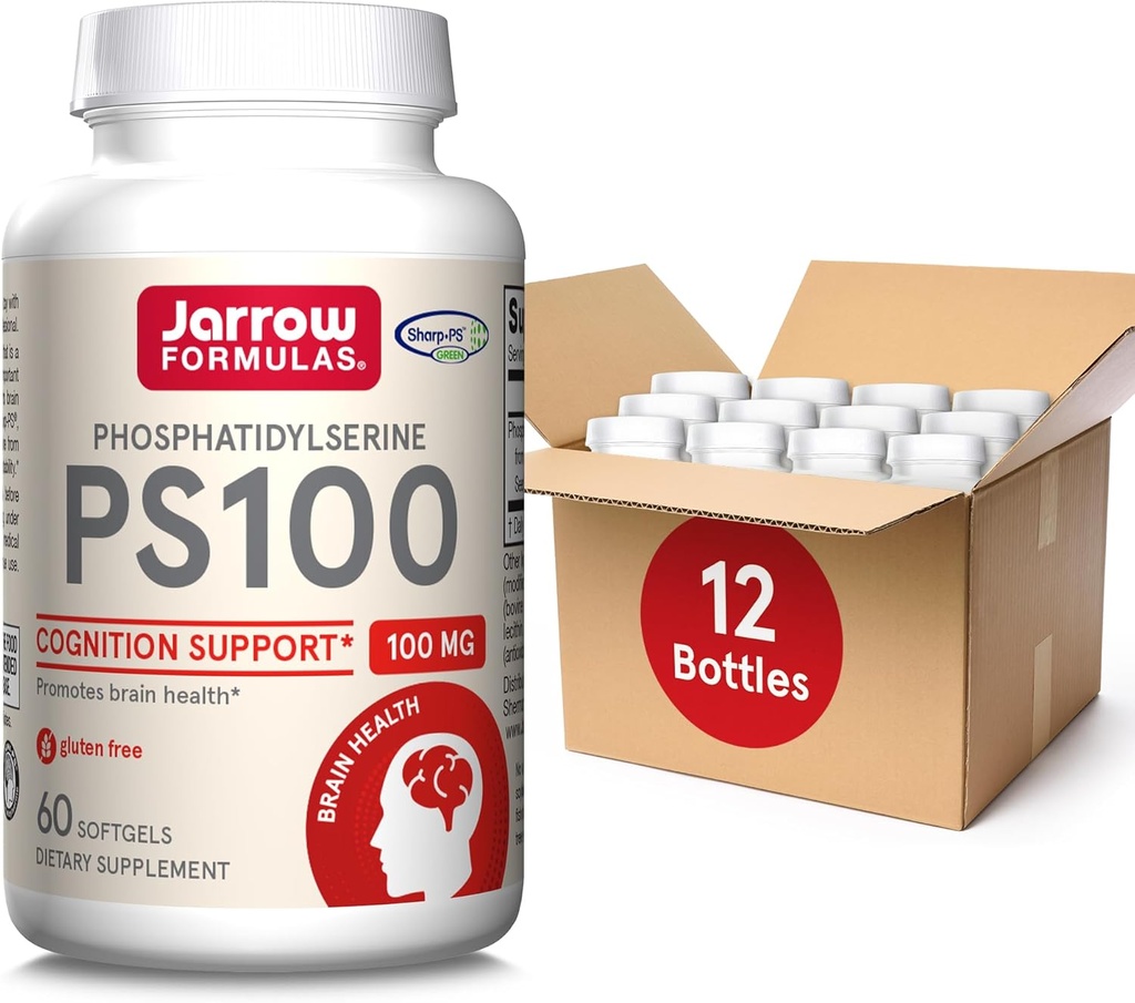 Jarrow Formulas PS100 Phosphatidylserine 100 mg, Dietary Supplement for Brain Health and Cognition Support, 60 Softgels, 20-60 Day Supply, Pack of 12