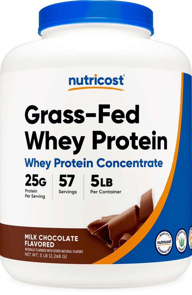 Nutricost Grass-Fed Whey Protein Concentrate (Chocolate) 5LBS - Undenatured, Non-GMO, Natural Flavors…