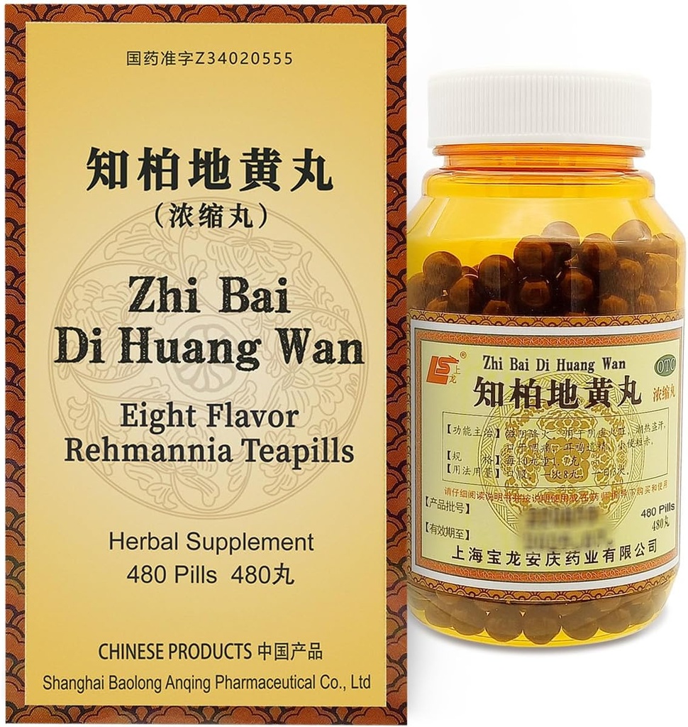 Zhi-Bai Di-Huang Wan Herbal Supplement 480 Pills (60 Servings, Economy Size) - 知柏地黄丸 Chinese Herbal Formula Eight Flavor Rehmannia for Yin Nourishment
