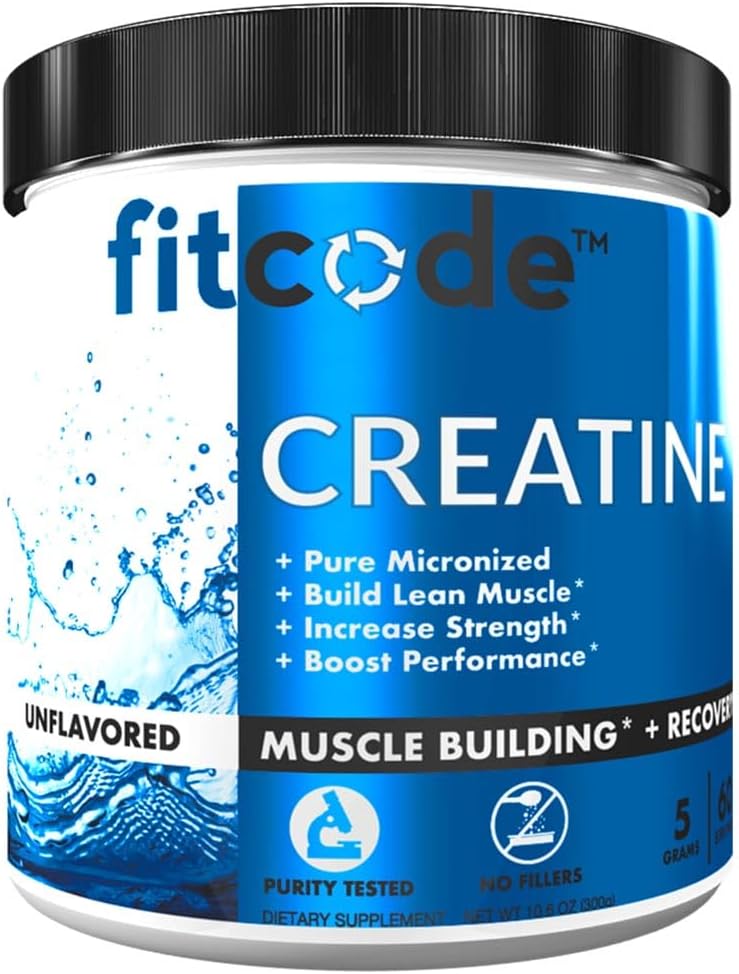 fitcode Creatine Monohydrate 5 Grams of Pure Micronized Creatine Monohydrate for Muscle Building, Recovery, Strength & Stamina, Unflavored Powder, 60 Servings