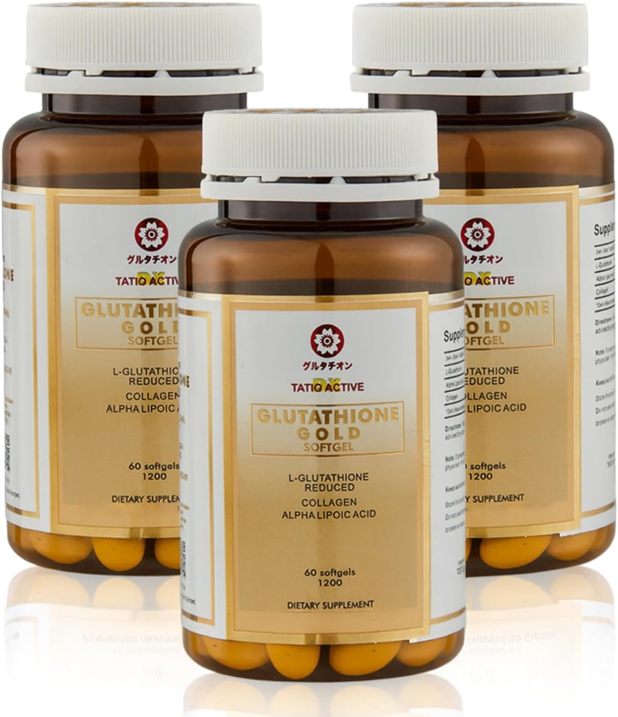 Made in Japan Advanced Gold Glutathione Capsules with Collagen, Vitamin C, and Antioxidants Supplement for Radiant, Youthful-Looking Skin, Collagen Production & Even Skin Tone – 3 Bottles
