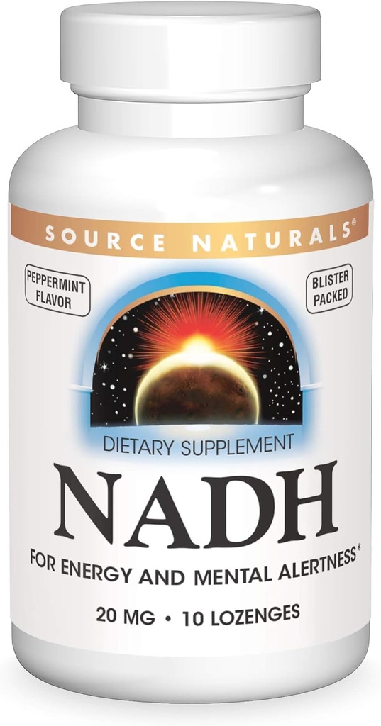 Source Naturals NADH 20mg, Boost Energy and Mental Alertness*, 10 Lozenges