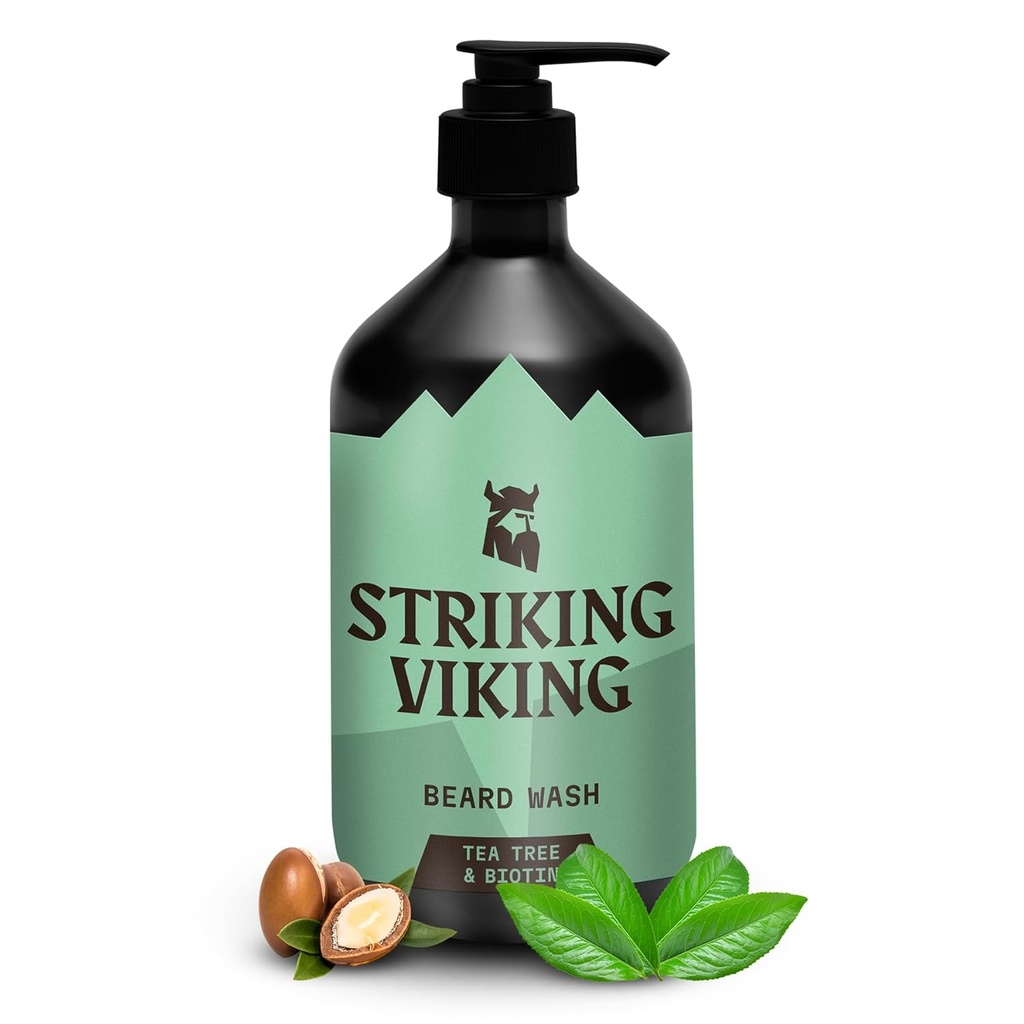 Striking Viking Beard Shampoo with Tea Tree, Biotin & Jojoba Oil - 17 oz Deep Cleansing, Paraben & Sulfate Free for All Beard Types