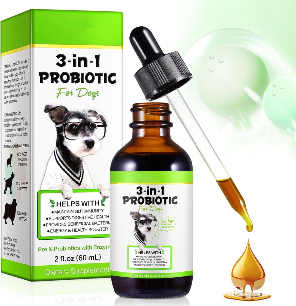 Probiotics for Dogs，3-in-1 Dog Probiotics，Dog Probiotics for Digestive Support, Dog Probiotic Supplements，Pet Probiotics for Dogs， Liquid Probiotics for Dogs | 2 Oz