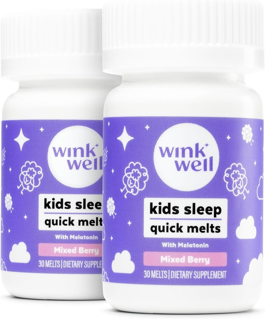 Wink Well Kids Chewable Melts- Kids Sleep Aid Chews with Melatonin 1mg- Quick Deep Toddler Sleep Aid, Drug-Free-Fast, Non-Habit-Forming Dissolve Tablets- 30 Melts (Pack of 2)