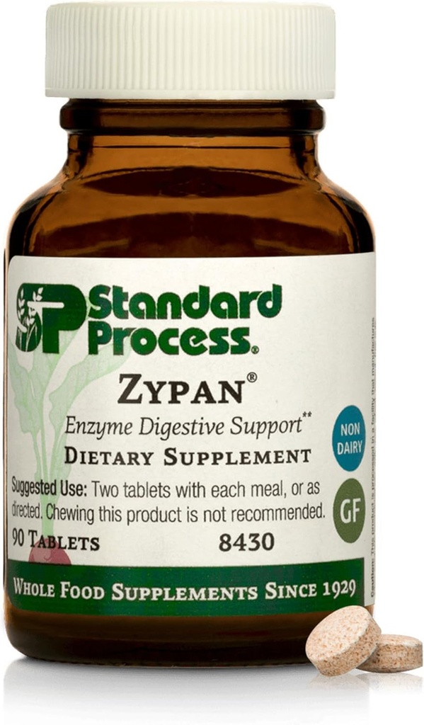 Standard Process Zypan - Digestive Health Support Supplement - HCI Supplement with Pancreatin, Betaine Hydrochloride & Pepsin - Support Macronutrient Digestion - 90 Tablets