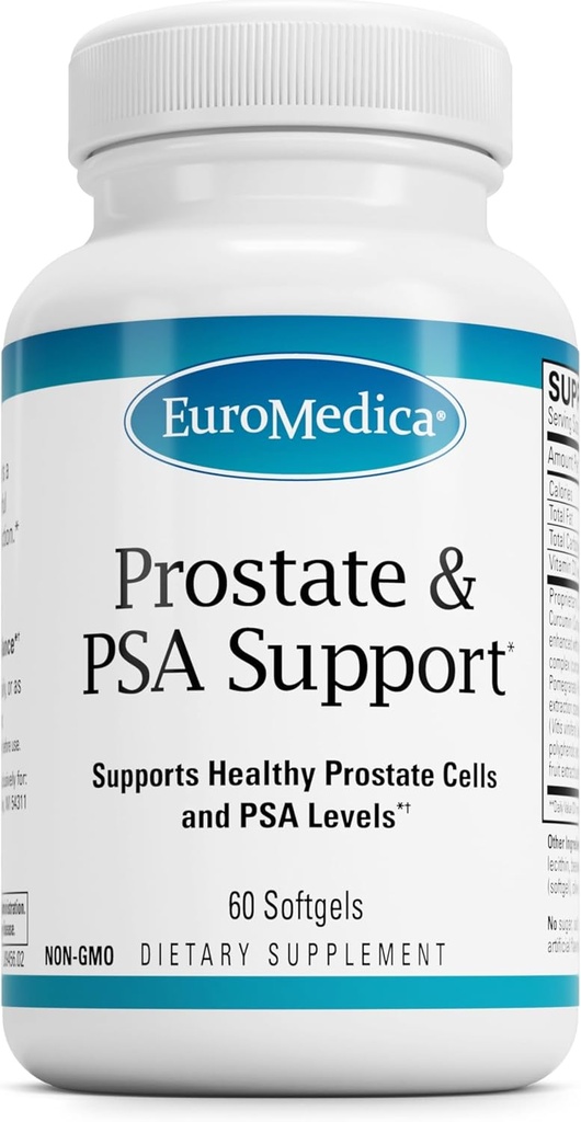 EuroMedica Prostate and PSA Support - Dietary Supplement for Healthy Prostate & Hormone Balance Support - Herbal Supplement with Curcumin, Turmeric Essential Oil & Grape Seed Extract - 60 Softgels