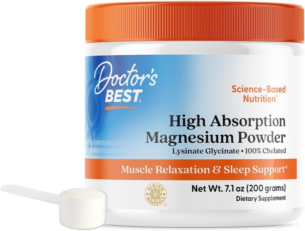Doctor's Best High Absorption Magnesium Powder,White, 100% Chelated TRACCS, Not Buffered, Headaches, Sleep, Energy. Non-GMO, Vegan, Gluten Free, 200G, 7.1 Ounce (Pack of 1)