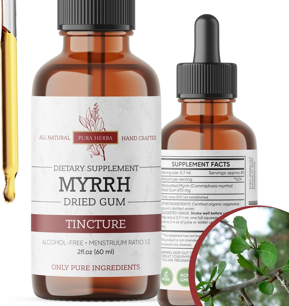 Organic Myrrh Liquid Extract - Alcohol-Free Tincture Drops | Non-GMO, Vegan, Gluten-Free Herbal Supplement | 2 Fl Oz | Made in USA