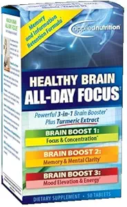Applied Nutrition Healthy Brain All Day Focus, 50 Tablets Per Bottle (3 Pack)