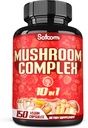 Satoomi 10in1 Mushroom Complex Supplements - 5 Month Supply - Blended with Lions Mane, Cordyceps, Reishi, Chaga, Maitake, Shitake & Others -Brain Support - 150 Capsules