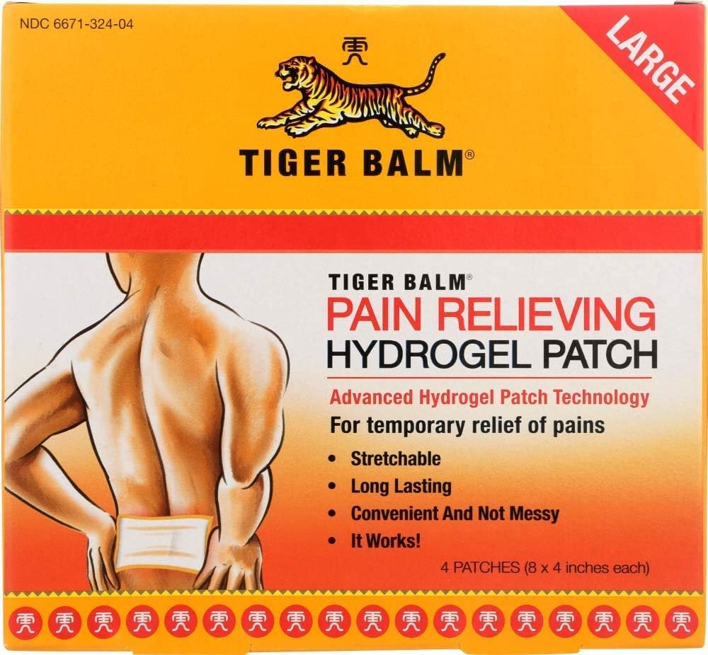 Tiger Balm Pain Relieving Large Patch, 4" x 8", 4/pack – Pain Relieving Patch – For Temporary Relief of Minor Aches of Muscles and Joints – Formulated with Menthol, Camphor, and Capsicum – Fast-Acting