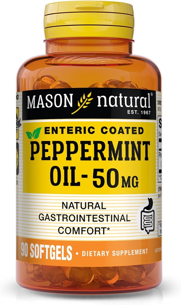 MASON NATURAL Peppermint Oil 50 mg Enteric Coated Supplement, 90 Day Supply of Gastrointestinal Support for Normally Functioning Bowel, Softgel Pills
