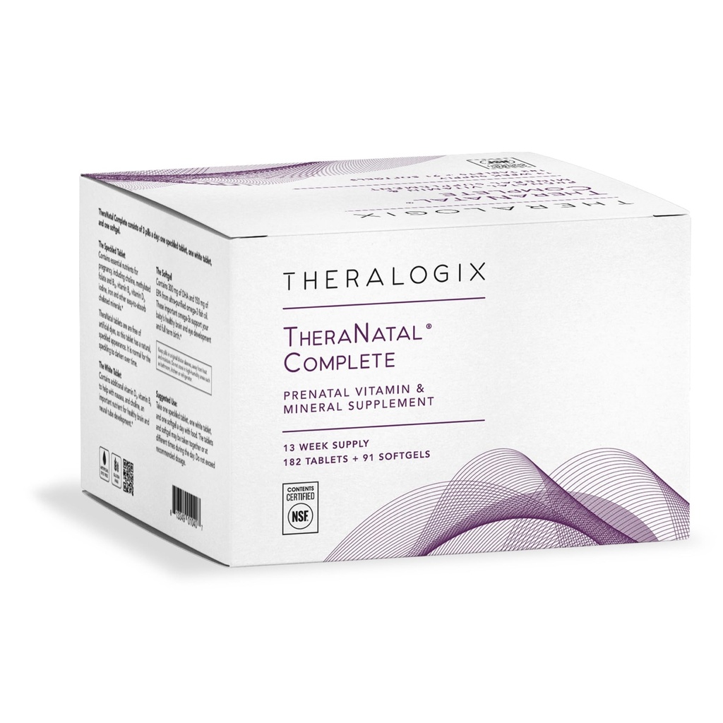 Theralogix TheraNatal Complete Prenatal Vitamin Supplement - 91-Day Supply - with DHA, Vitamin D3, Folate, Iodine, Choline, Iron, Vitamin B6 & More - NSF Certified - 182 Tablets & 91 Softgels