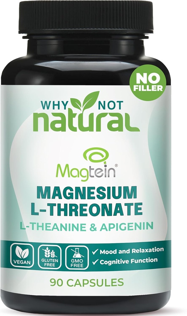 Magnesium L-Threonate Complex with Apigenin and L-theanine, 90 Capsules, Patented Magtein Supplement