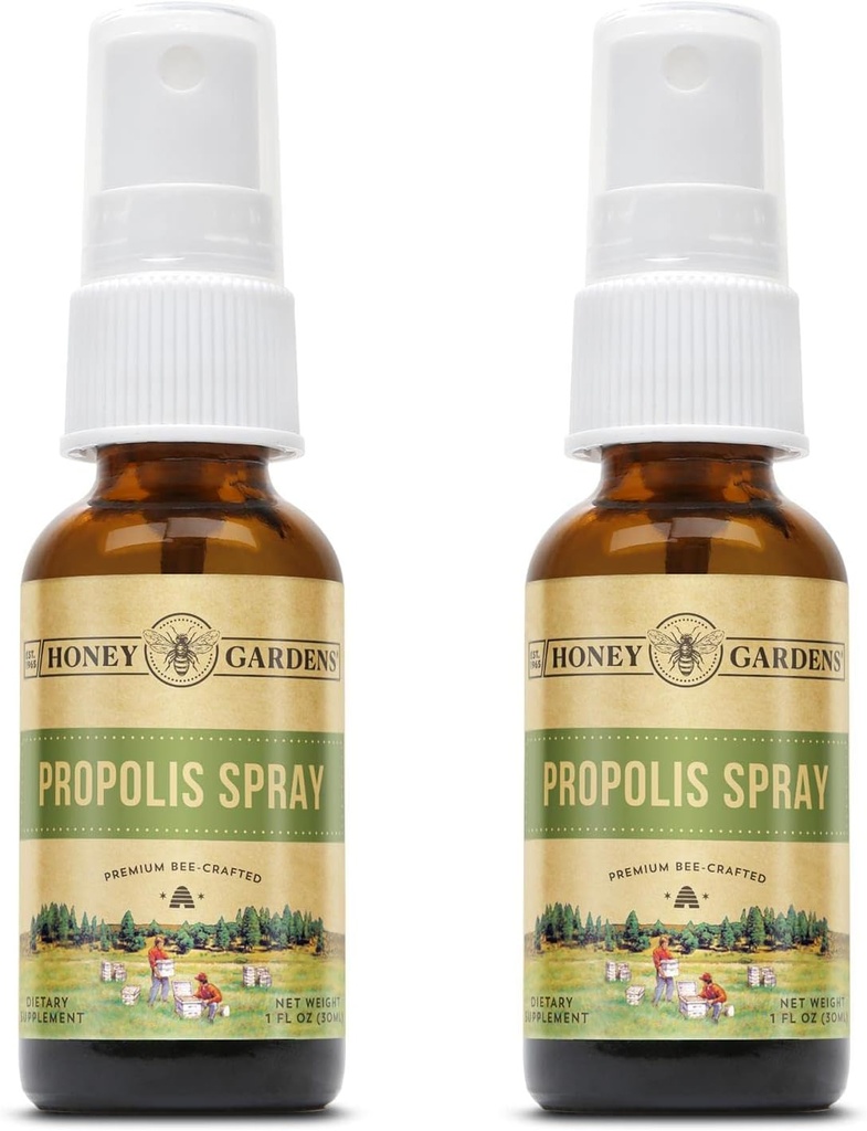 Honey Gardens Bee Propolis Throat Spray | with Apitherapy Raw Honey, Licorice Root and Usnea | 50 Servings | 1 Fl Oz | Pack of 2
