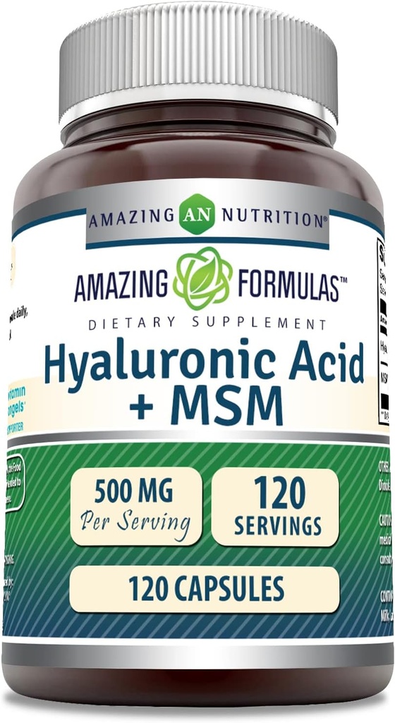 Amazing Formulas Hyaluronic Acid & MSM Supplement | 500 Mg | 120 Capsules | Non-GMO | Gluten-Free | Made in USA