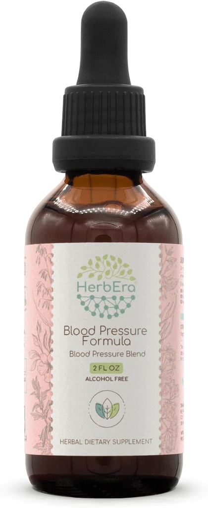 HerbEra Blood Pressure Formula B60 Alcohol-Free Extract Tincture: Hawthorn Leaf, Motherwort Herb, Cayenne Pepper, Hibiscus Flower, Spirulina. Blood Pressure Blend 2 Fl Oz