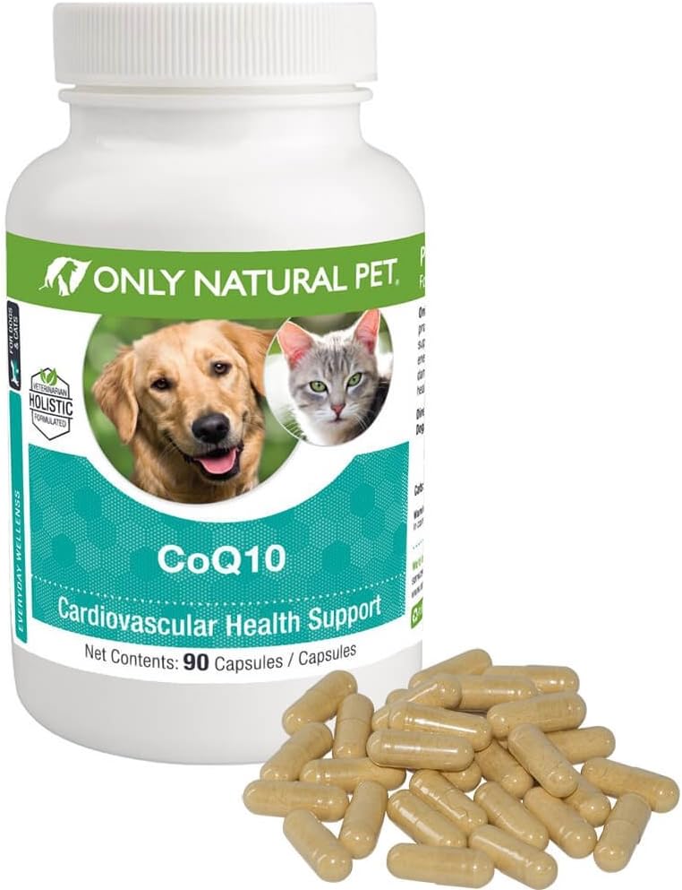 Only Natural Pet CoQ10 Capsules for Dogs & Cats – Coenzyme Q10 Ubiquinone Supplement – Helps Maintain Vitality, Energy & Overall Well-Being – 90 Count