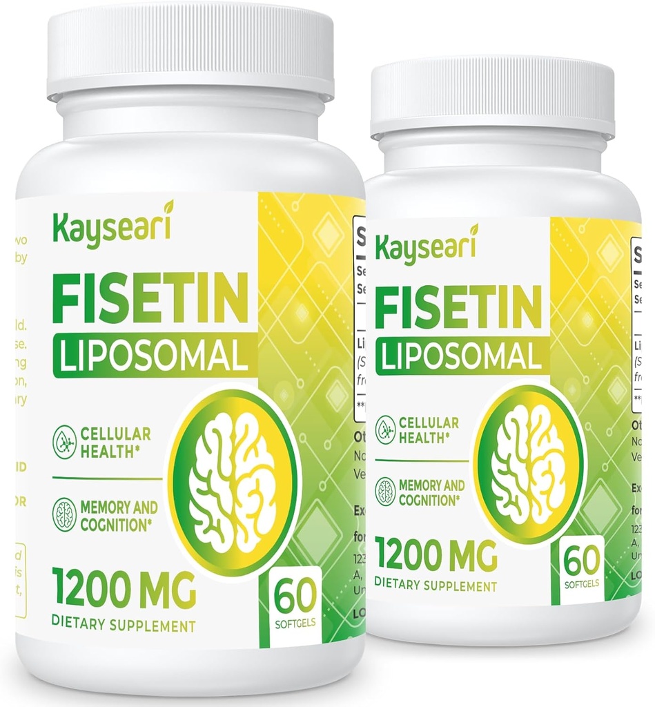 Fisetin 1200mg Liposomal Fisetin Supplements 98% Pure Fisetin Polyphenols Antioxidants Immunity Health Aging Cognitive Support Non-GMO 120 Capsules