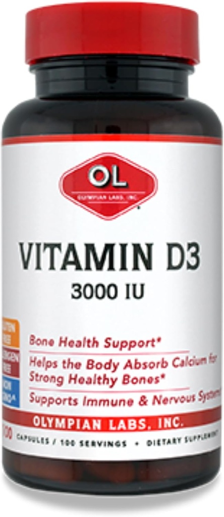 Olympian Labs Vitamin D3 3000 Iu 100 Capsules Supporting Strong Bones