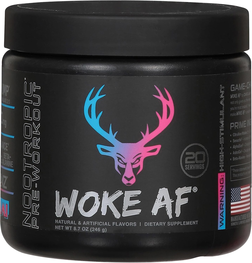 Woke Af Bucked Up Pre-Workout Powder, Increased Energy, Miami, 333mg Caffeine, 20 Servings