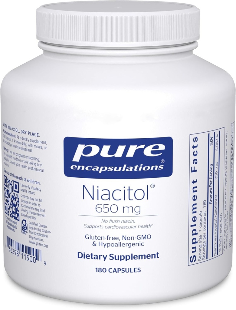 Pure Encapsulations Niacitol 650 mg | Hypoallergenic No-Flush Niacin to Support Digestion, Hormone Synthesis, and Tissue Formation | 180 Capsules