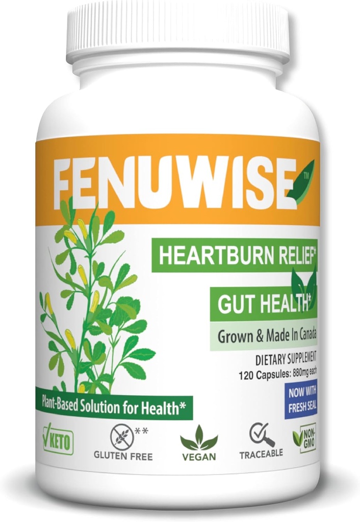 Natural Fenugreek Fiber Capsule Supplement for Acid Relief - Premium Vegan Dietary Supplement Supporting Digestive Health, 120 Count