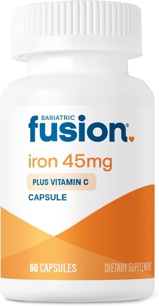 Bariatric Fusion Iron Supplement 45mg with Vitamin C | 1 Per Day | Vitamins for Women and Men | Gluten, Dairy and Soy Free | Non-GMO | 60 Count