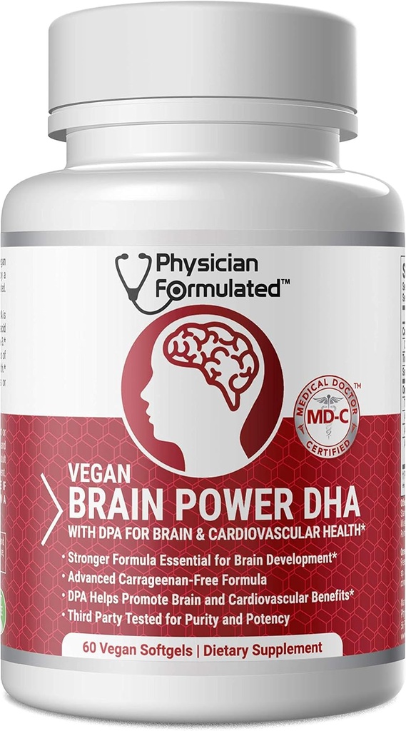Vegan DHA for Brain and Prenatal 100% Algae Based Omega 3 Essential Fatty Acids with NO Carrageenan, NO Vegetable Oil Plus 2500mcg Astaxanthin