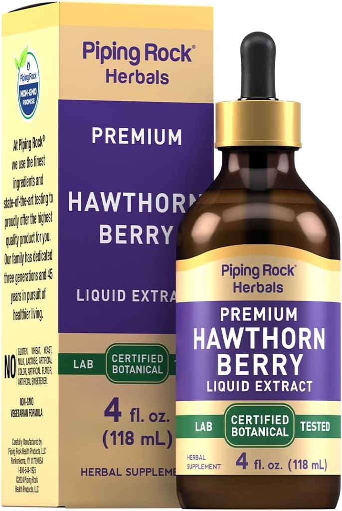 Piping Rock Hawthorn Berry Extract Liquid | 4 fl oz | Herb Tincture Drops | Premium Vegetarian Supplement | Non GMO, Gluten Free