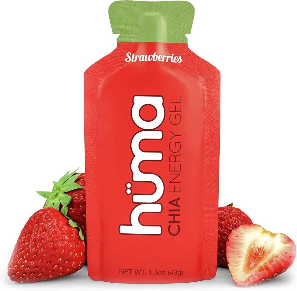 Huma Chia Energy Gel, Strawberries, 12 Gels - Premier Sports Nutrition for Endurance Exercise