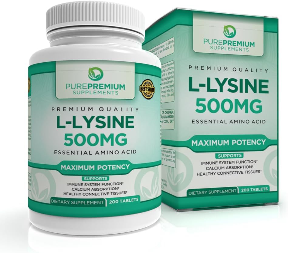 PurePremium L-Lysine 500 mg Supplement - Essential Amino Acid with Maximum Strength - Immune Support Supplement - Pure Lysine 500mg for Fast Absorption - 7 Months Supply - 200 Tablets