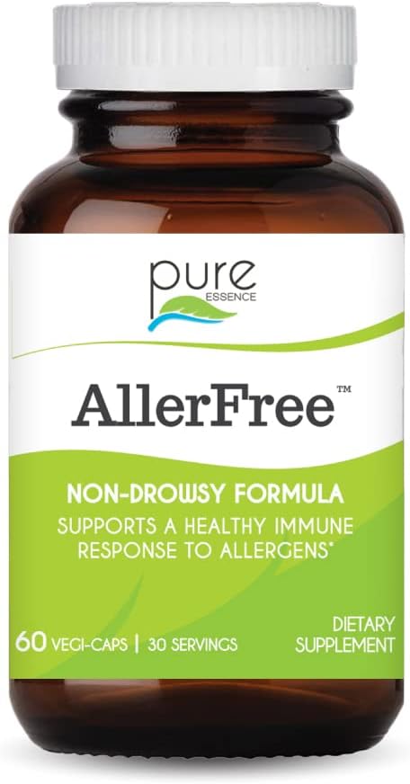 AllerFree Natural Allergy Support Supplement by Pure Essence Labs - Non Drowsy Pills for Sinus and Nasal Health Seasonal Allergies with Enzymes and Herbs - 60 Capsules