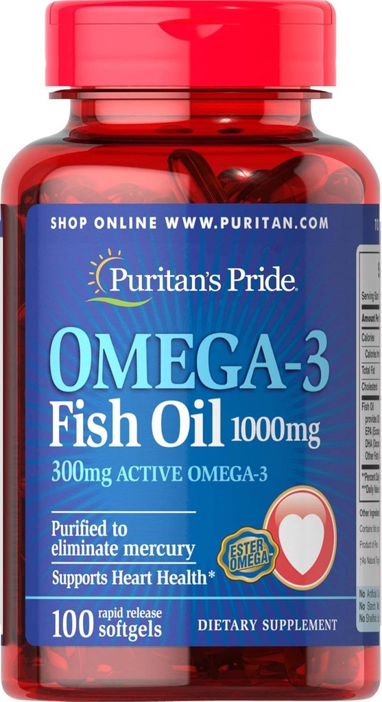 Puritans Pride Omega-3 Fish Oil 1000 Mg, 100 Count