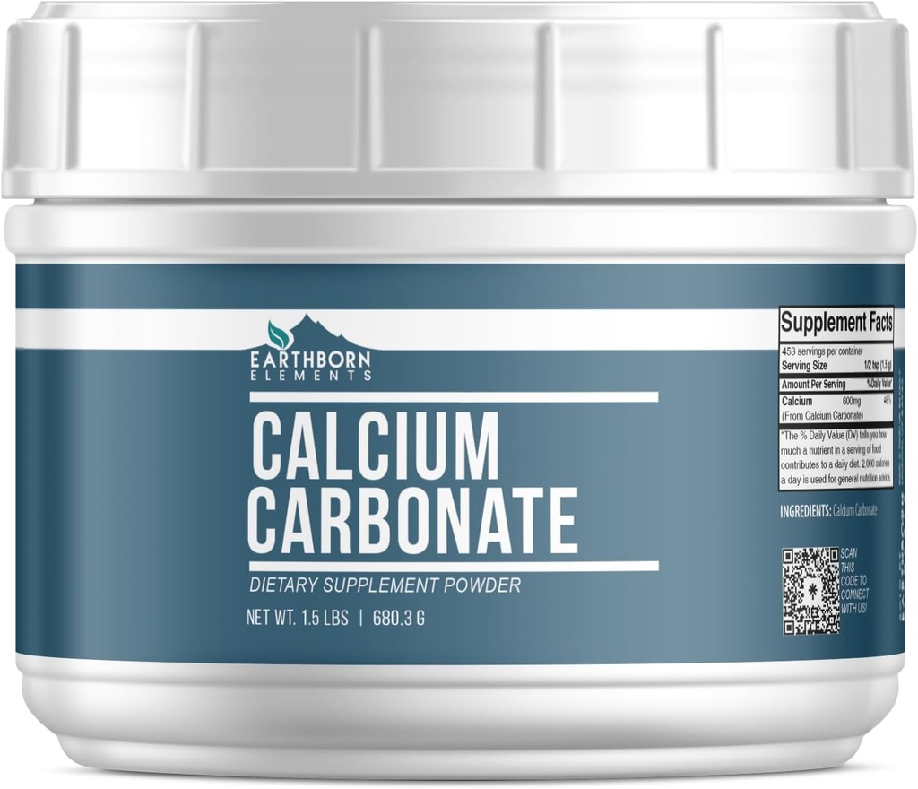 Earthborn Elements Calcium Carbonate Powder (1.5 lb), Natural Antacid, Convenient Mess Free Resealable Tub