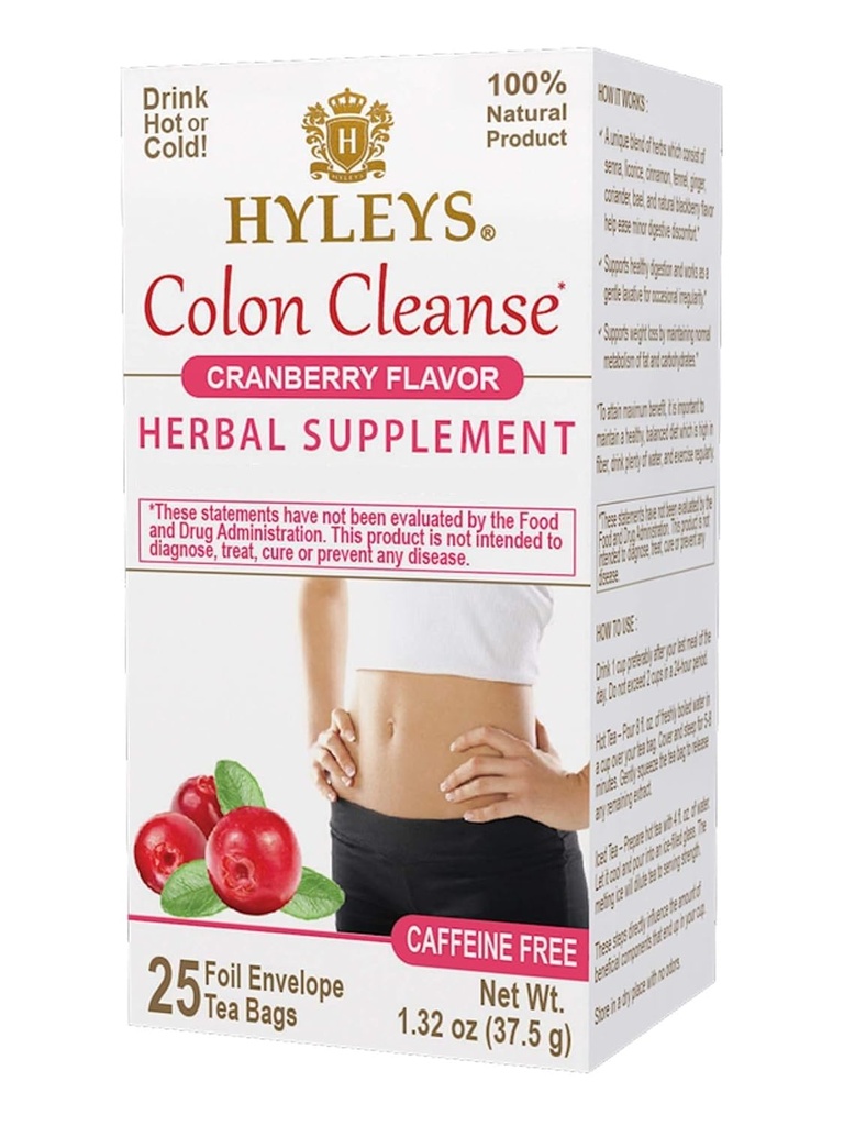Hyleys Colon Cleanse Tea Cranberry Flavor - 25 Tea Bags (12 Pack - 300 Tea Bags Total)