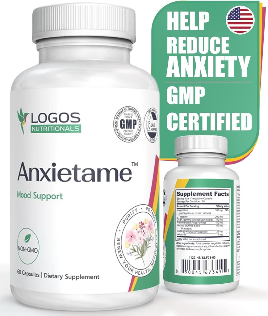 Anxietame - 60 Count, L-Theanine Supplement to Support Depression and Stress, Natural Mood Support and Sleep Aid Supplement