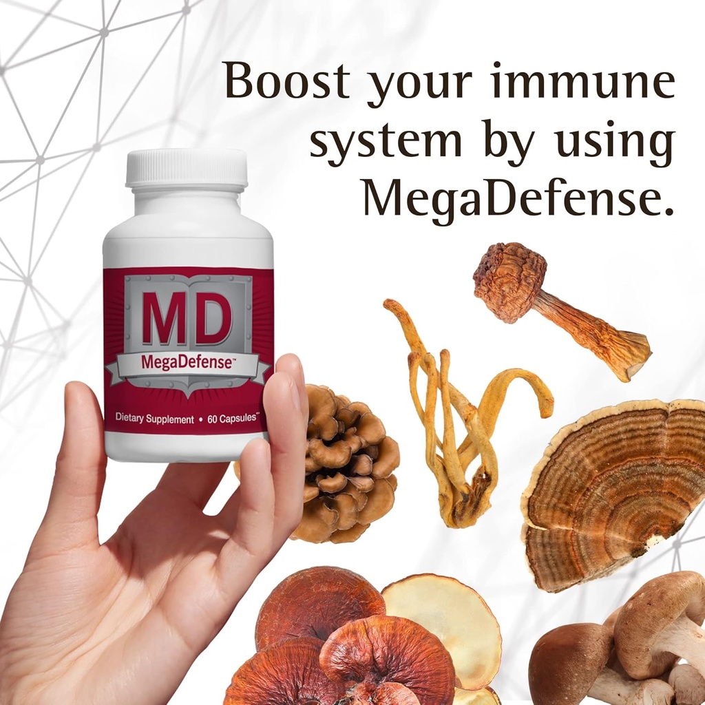 Waiora MegaDefense Mushroom Capsules for Daily Wellness, 6 Mushroom Supplement: Reishi, Turkey Tail, Cordyceps, Maitake, Agaricus & Shiitake, Non-GMO (2 Bott / 60 Veggie Cap serv)