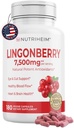 Lingonberry Powder 7500mg for Urinary Tract, Blood Circulation, Gut Health, Eye Health, Antioxidant Support - Pure 5:1 Ratio & 180 Veggie Capsules - Non-GMO, Gluten-Free, Vegan-Friendly Supplement