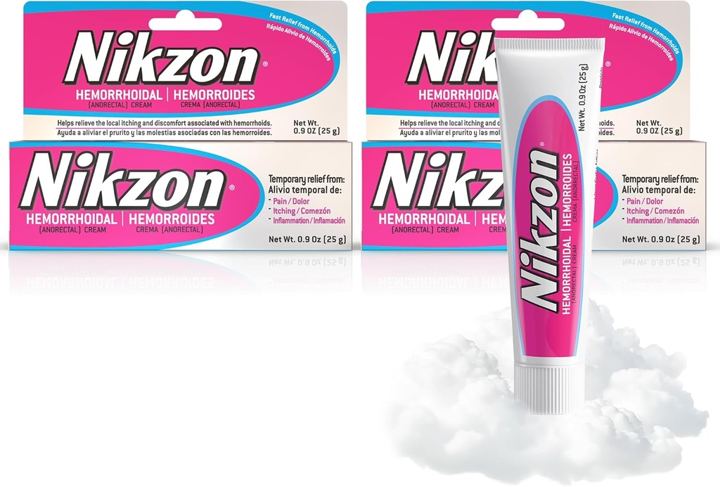 Nikzon Hemorrhoid Cream | Double Effect for Pain & Swelling, Numbs Irritated Anorectal Area, Soothing & Fast-Acting Formula, Dual-Action Hemorrhoid Treatment, 0.9 Oz, 2-Pack