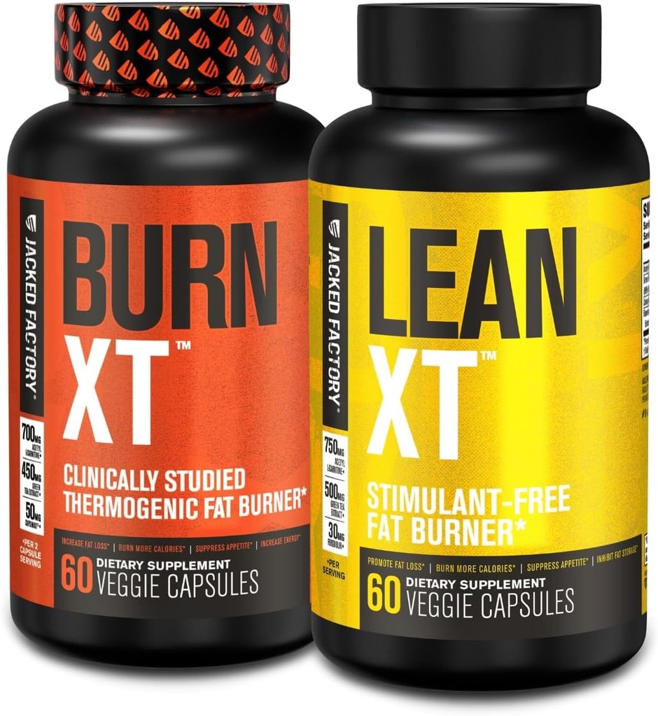 Jacked Factory Burn XT Thermogenic Fat Burner & Lean XT Caffeine Free Weight Loss Supplement