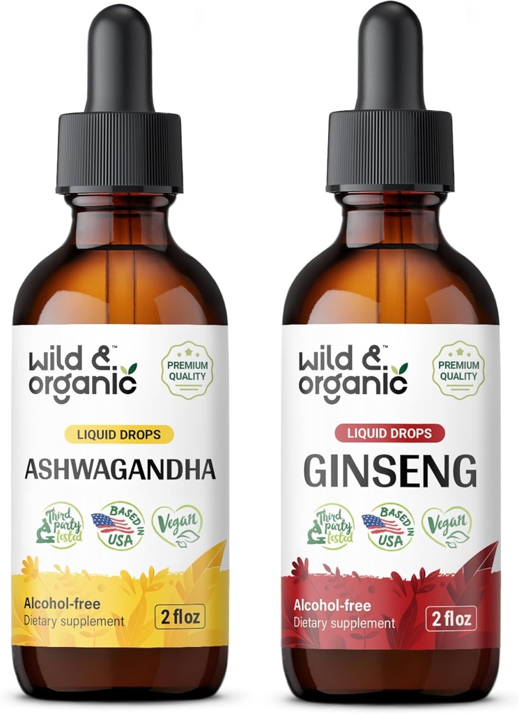 Wild & Organic Ashwagandha Tincture 4 fl oz & Ginseng Tincture 4 fl oz