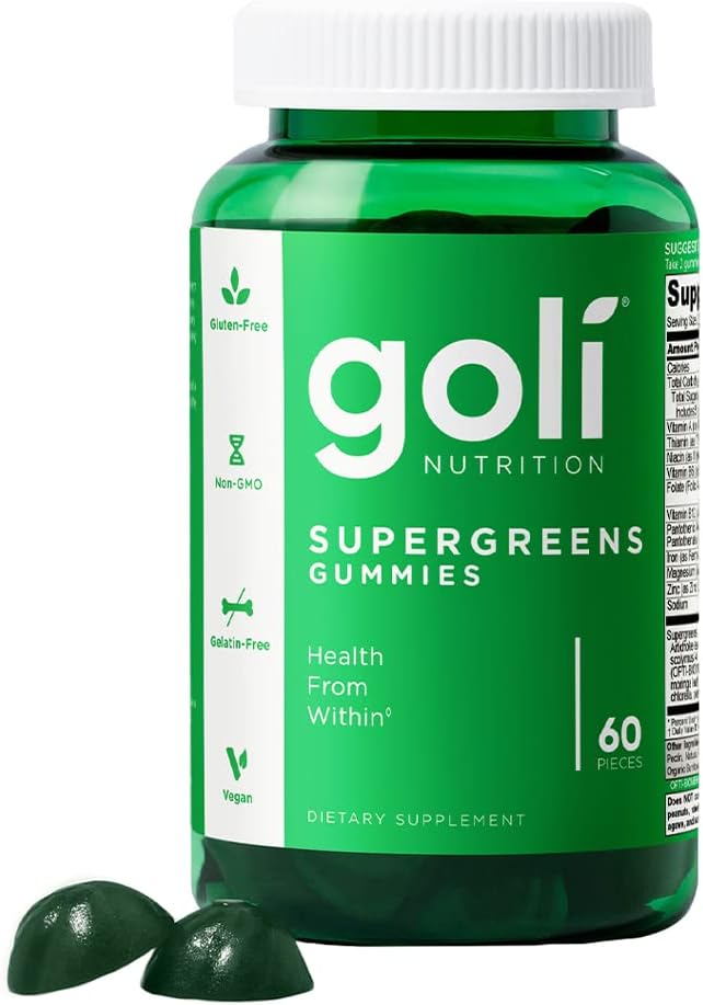 Goli SuperGreen Vitamin Gummy - 60 Count - Essential Vitamins and Minerals - Plant-Based, Vegan, Gluten-Free & Gelatin Free - Health from Within, Pack of 1