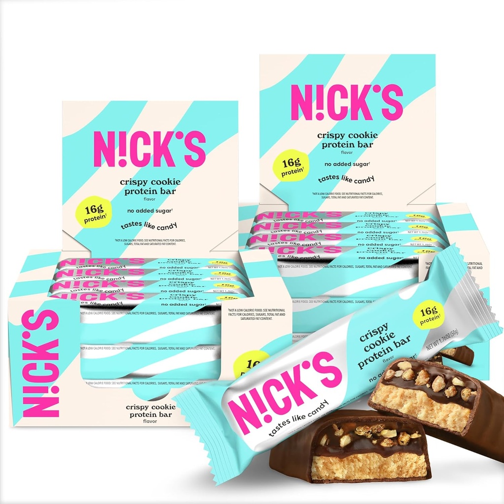 Nick's Protein Bars Krispi Cookie | 16g protein | 210 calories | Low Carb Keto Friendly Snacks No Added Sugar (Multipack 24 bars x 50g)
