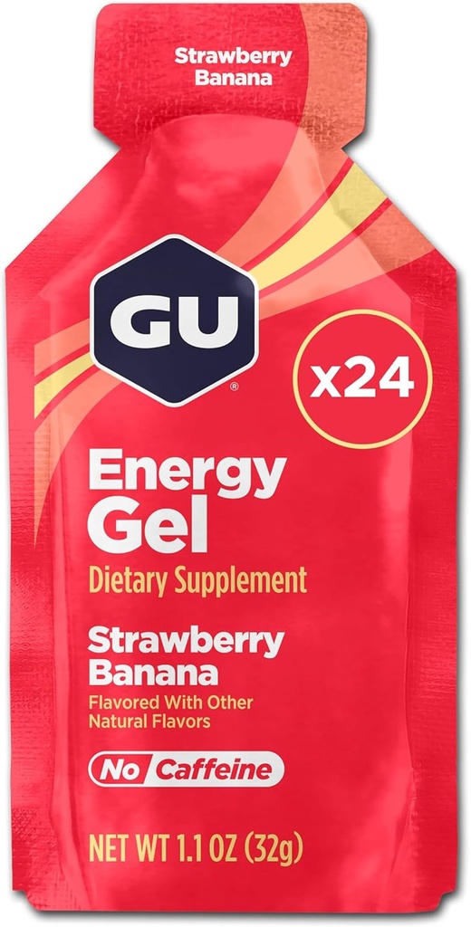GU Energy Original Sports Nutrition Energy Gel, Strawberry Banana, 24 Count Box