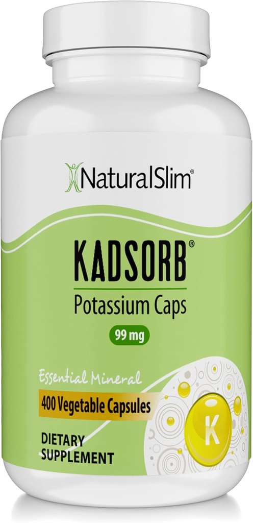NaturalSlim Natural Potassium Citrate Gluconate 99 mg - Kadsorb Supports Electrolyte Balance & Normal pH - Absorbable Potassium Supplements with Essential Minerals - Non GMO 400 Capsules 1 Pack